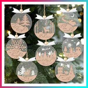 GuassLee 16pcs Winter Christmas Hanging Ornaments for Tree - 3D Wooden Acrylic Christmas Cutouts Reindeer Snowman Snowflake Ornaments for Christmas Tree Gifts Winter Party Supplies