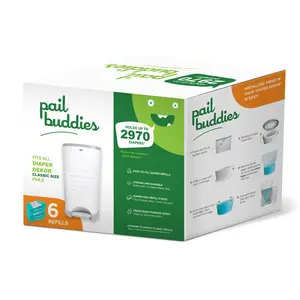 Pail Buddies Diaper Pail Refills 6 Count Compatible with Dekor Classic Strong Durable Refills with Fresh Baby Powder Scent Value Pack Holds Up to 2970 Diapers