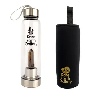 Stylish Gemstone Water Bottle With Smoky Quartz Crystal Point, 16 oz, Includes Neoprene Sleeve