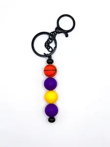 Basketball Silicone Bead Keychain (LA Inspired, Purple and Yellow)