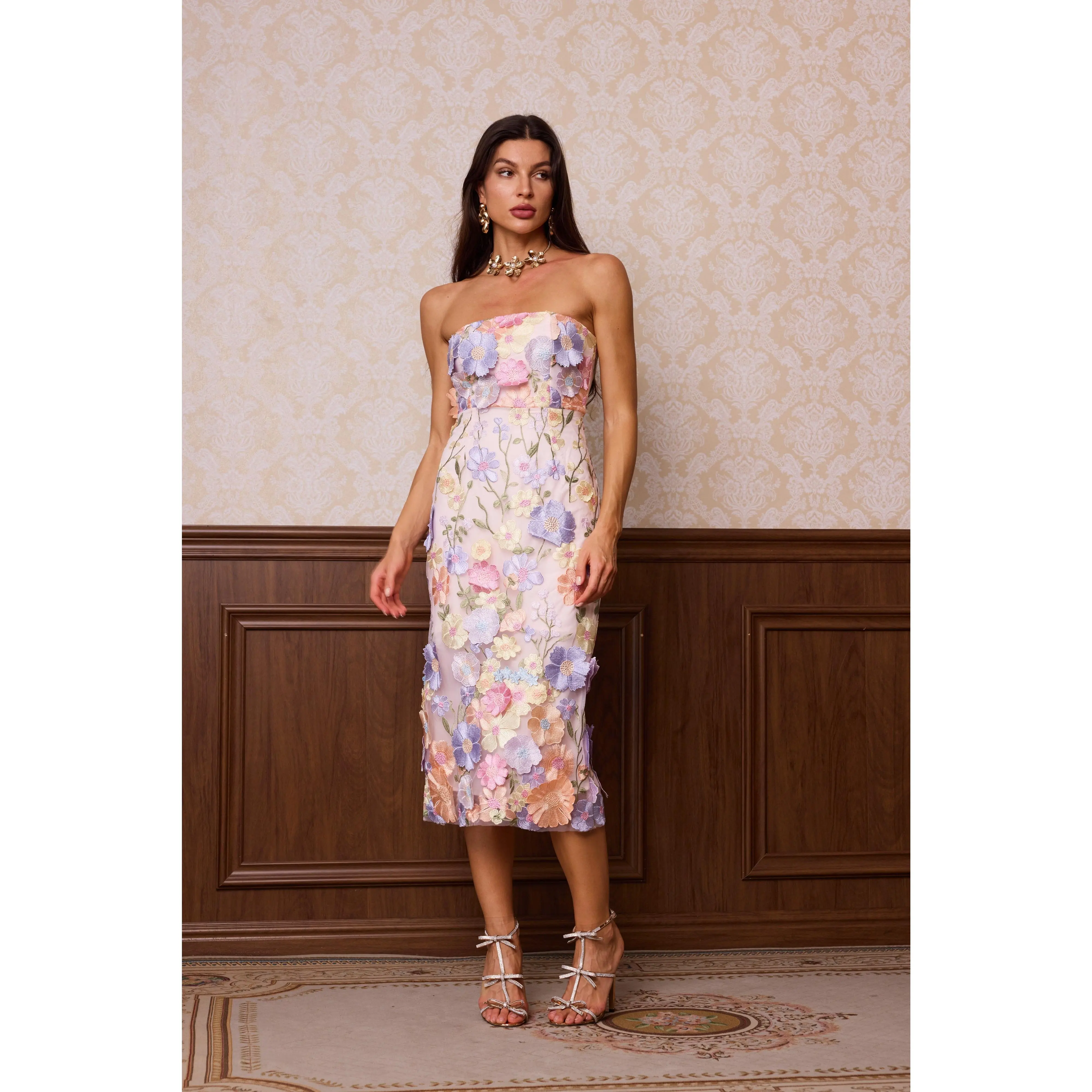 Women's BellaBarnett Fala Fit Sleeveless Embroidered Strapless Formal Dress