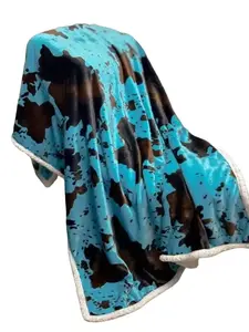 Turquoise Cowhide Sherpa Throw Blanket for a Cozy Night's Sleep - 54" x 68"