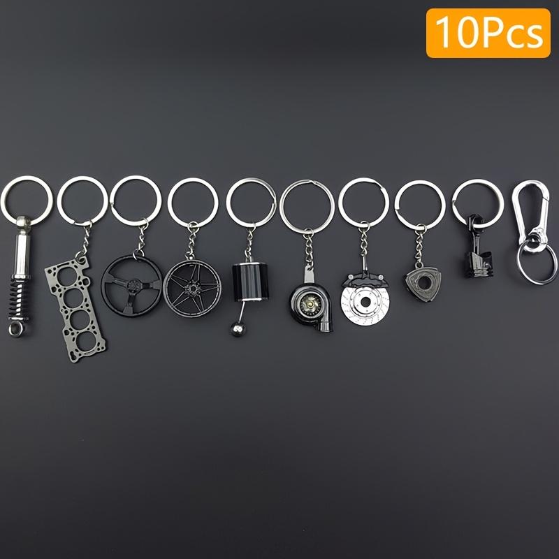 Car Enthusiast Keychain Set 10 Pieces Zinc Alloy Casual Style with Gear Shift Lever Turbo Wheel Hub Shock Absorbers Engine Parts Brake Discs Pistons Perfect Gift for Car Enthusiasts gifts for bestfriend