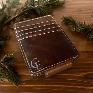 Engraved Slim Wallet with Magnetic Money Holder - Personalized Minimalist Wallet - Custom Leather Wallet Gift for Men