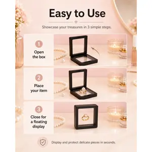 Display Case for 30 Small Exquisite Black Items Product Features: 3D floating design, dust-proof plastic, with elastic film, high transparency and gloss Applications: Leaf specimens, insect specimens, jewelry storage, etc. Model: DM033