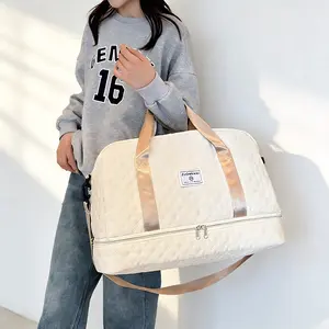 Women’s Large Capacity Travel & Fitness Gym Bag Lightweight Diamond Grid Design Multi-Pocket Sports Equipment Storage Durable Portable Handbag for Athletes and Active Individuals