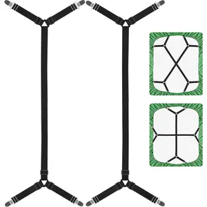 Bed Sheet Holder Corner Straps-Adjustable Crisscross Sheet Clips,Elastic Band Fitted Bedsheet Fasteners Suspenders Grippers,2Pcs Black