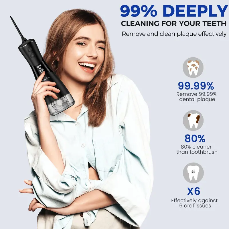 Water Dental Flosser Cordless Teeth Cleaning,5 Modes Oral Irrigator 300ML Portable and USB Cable Rechargeable(Black) Christmas Gifts Holiday Gift