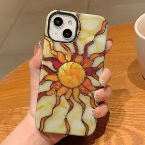 Yellow Gold Sun Stained Phone Case , Shockproof Rugged Cover Dual Layer Soft TPU Hard Bumper Hard Shell for iPhone 11 12 13 14 15 16 Pro Max Plus Stylish