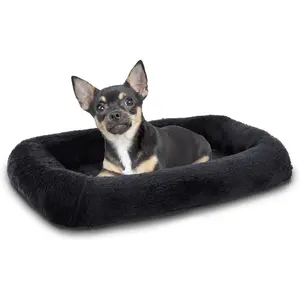 Bolster Dog Bed for Extra Small Dogs 16''x12'', Soft Warm Foam Pet Sofa Bed,  Washable Pet  Crate Mat for Toy Breeds, Black   cat machine