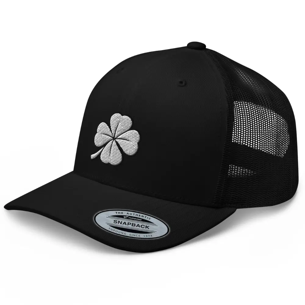RIVEMUG White Clover Curved Bill Trucker Hat Mid Crown Adjustable Four Leaf Lucky Cap