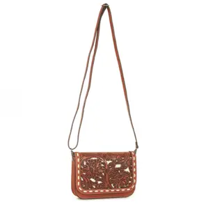 Conona Ophelia Cinnamon Tooled & Cream Underlay Crossbody Bag - Elegant Design for Everyday Use