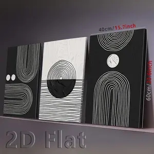 2D Flat Wooden Frame Canvas Decorative Painting for Living Room, Bohemian Black and White Abstract Art, Large Black and White Geometric Art Wall Decor, Mid-Century Modern Style, Minimalist Bohemian Style Office Corridor Wall Decoration