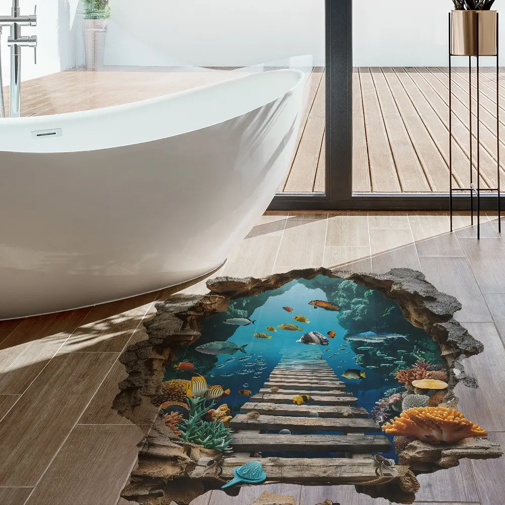 Creative Sea World Pattern Floor Sticker, Self Adhesive Floor Decal, Decorative Sticker, Decoration Sticker, Interior Stickers for Home Living Room Bedroom Study Room, Ornaments