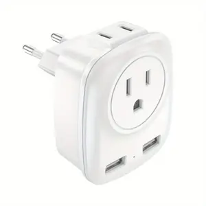 European Travel Adapter with 2 USB Ports and 2 Us Plugs, International Plug Adapter, C-Type Socket Charger, Usa to Europe