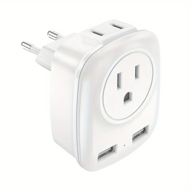 European Travel Adapter with 2 USB Ports and 2 Us Plugs, International Power Plug Adapter, C-Type Socket Charger, Socket Converter, Usa to Europe, Outlet Plug, International Plug Adaptor