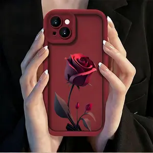 #SummerVibes Red Rose Pattern Phone Case for iPhone 17 Pro Max/16 Pro Max/15 Pro/14/13/12/11 Series, Premium Soft Shockproof  Protective Cover