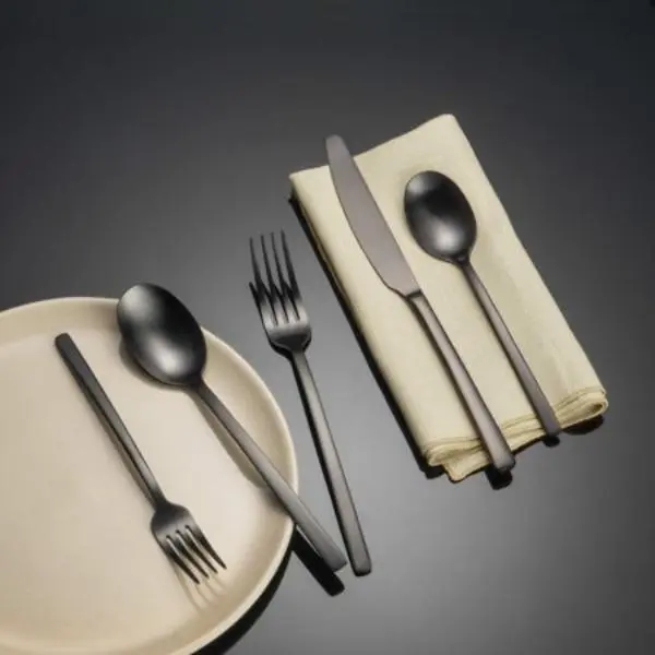 Cambridge 286620HGY12XDS Beacon 20-Piece 18-0 Stainless Steel Flatware Set, Tableware Set with PVD Black Satin Coating