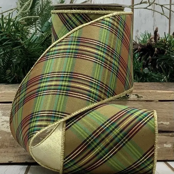 Metallic Abbey Plaid Ribbon, 4" X 1YD