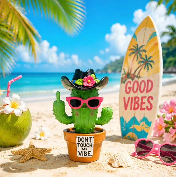 HODAO Cute Artificial Resin Cactus-Shape Statue - Decorative Home Ornament, Decor Accessories, Room Decorations, Desktop Figurine, Shelf Accent, Cheeky Cactus Charm Sparks Smiles, 2026 Summer Vibes Gift, 4th of July Topper, Cute Collectibles