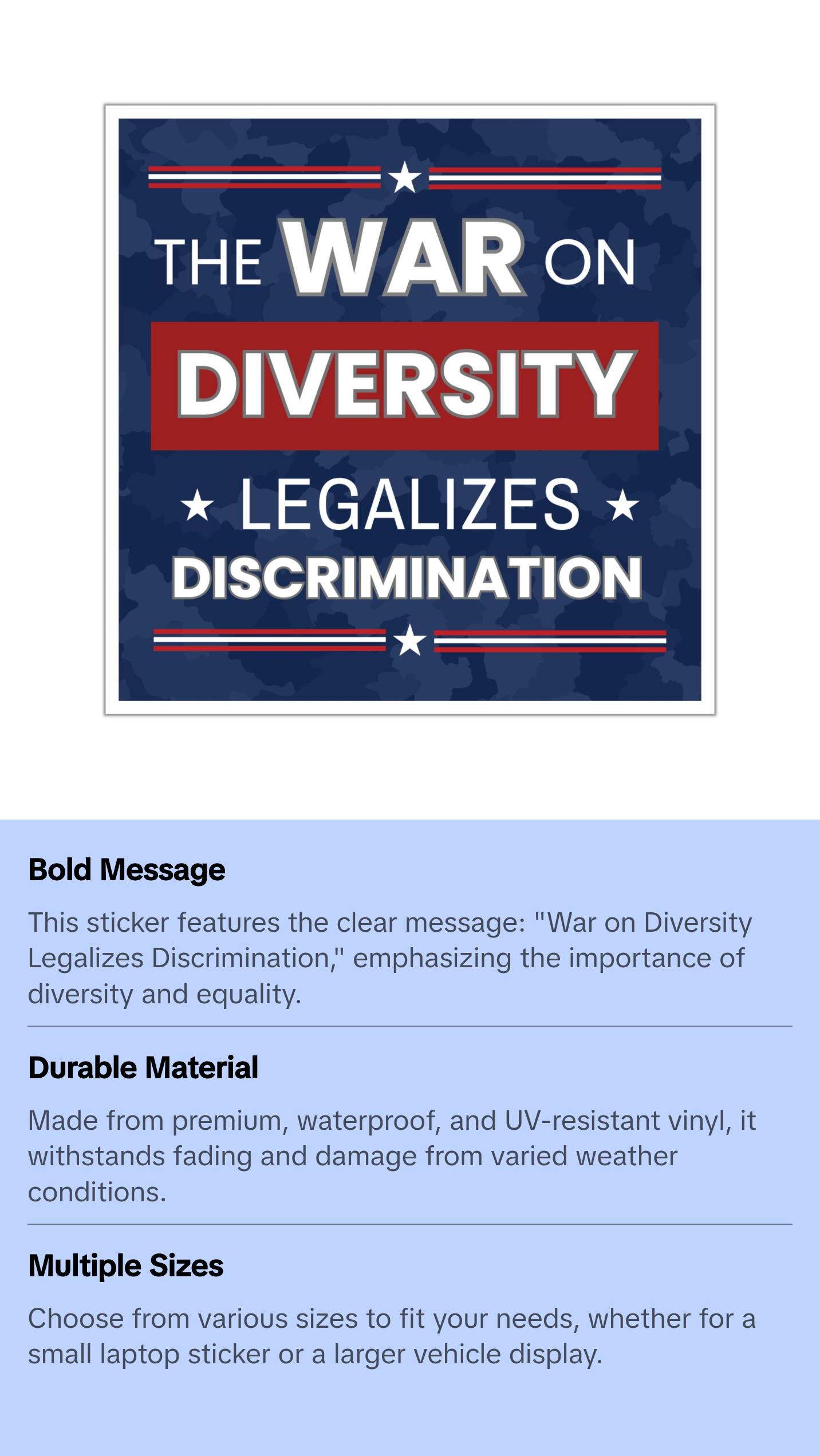 War On Diversity Sticker,  Anti Trump Sticker, Social Justice Stickers, Political Sticker