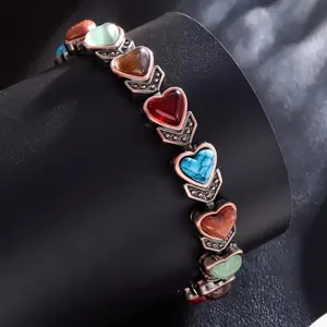 New retro heart-shaped inlaid natural stone jewelry single row magnetic red copper bracelet magnetic suction bracelet comfortable fit. On birthdays, anniversaries, or Suitable for special occasions
