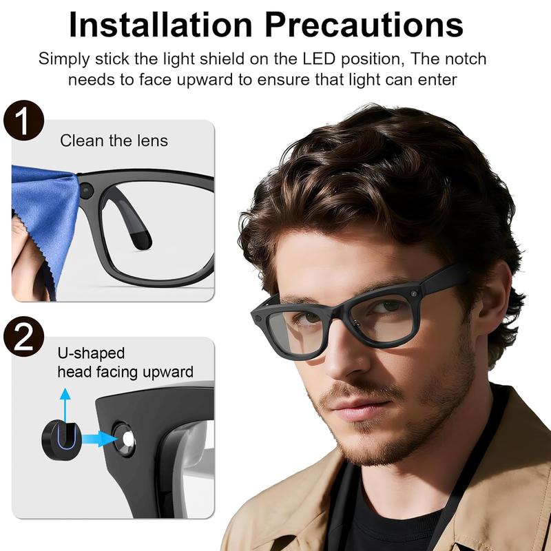 LED Light Blocking Stickers Compatible with Ray Ban Meta Wayfarer/Skyler/Headliner and Oakley Meta HSTN Smart AI Glasses Accessories, Low-Tack Restickable Blackout Light Covers Sticker(12-20-24Pcs)