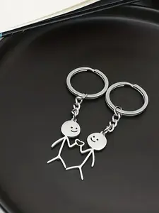 Stick Figure Couple Heart Matching Keychains, Minimalist Metal Bag Charm Pendants, Romantic Bag Decoration Keychain, Cute Bag Pendant for Backpack Purse, Ideal for Couples & Valentine's Day Gifts