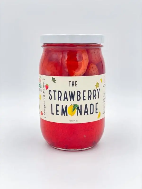 Evergreen and Market The Pickled Strawberry Lemonade Sweet & Tangy Concentrate Flavors in a Jar 17 oz Glass Jar with Resealable Lid