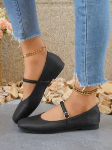 Women's Spring Fall Flat Shoes, Square Toe Mary Jane Style, Casual Classic Elegant Design, Comfortable Ballet Flats for Office & Daily Wear, Walking Shoes