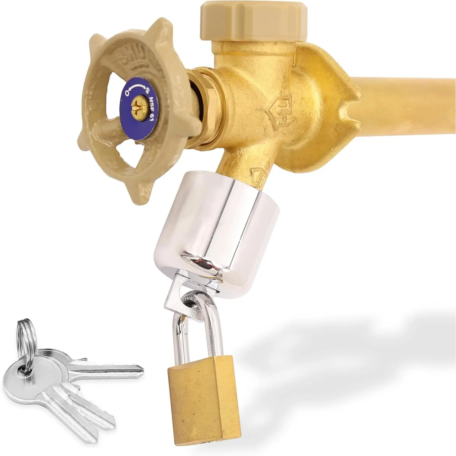 Water Spigot Lock with Keyed Padlock and 3 Keys, Child Lock for Outdoor Faucet Fits 3/4"-3/4-inch Threads, Prevents Water Theft & Unauthorized Use for Commercial Buildings