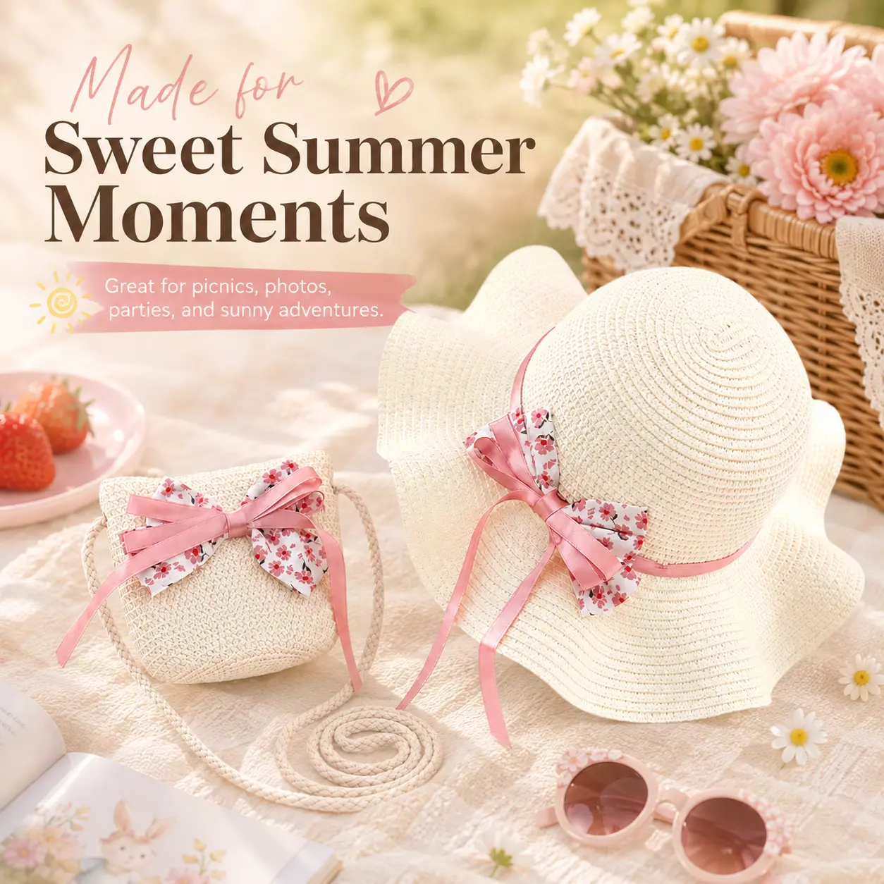 Children's sun hat, girls' summer new straw hat bag set, sun hat, summer princess baby beach cool hat summerwins Toddler Hats Newborn Sun Hat,Casual Outdoor Sun Protection Solar Bucket Hat for Girls,Fashion Accessories for Traveling & Beach Vacation