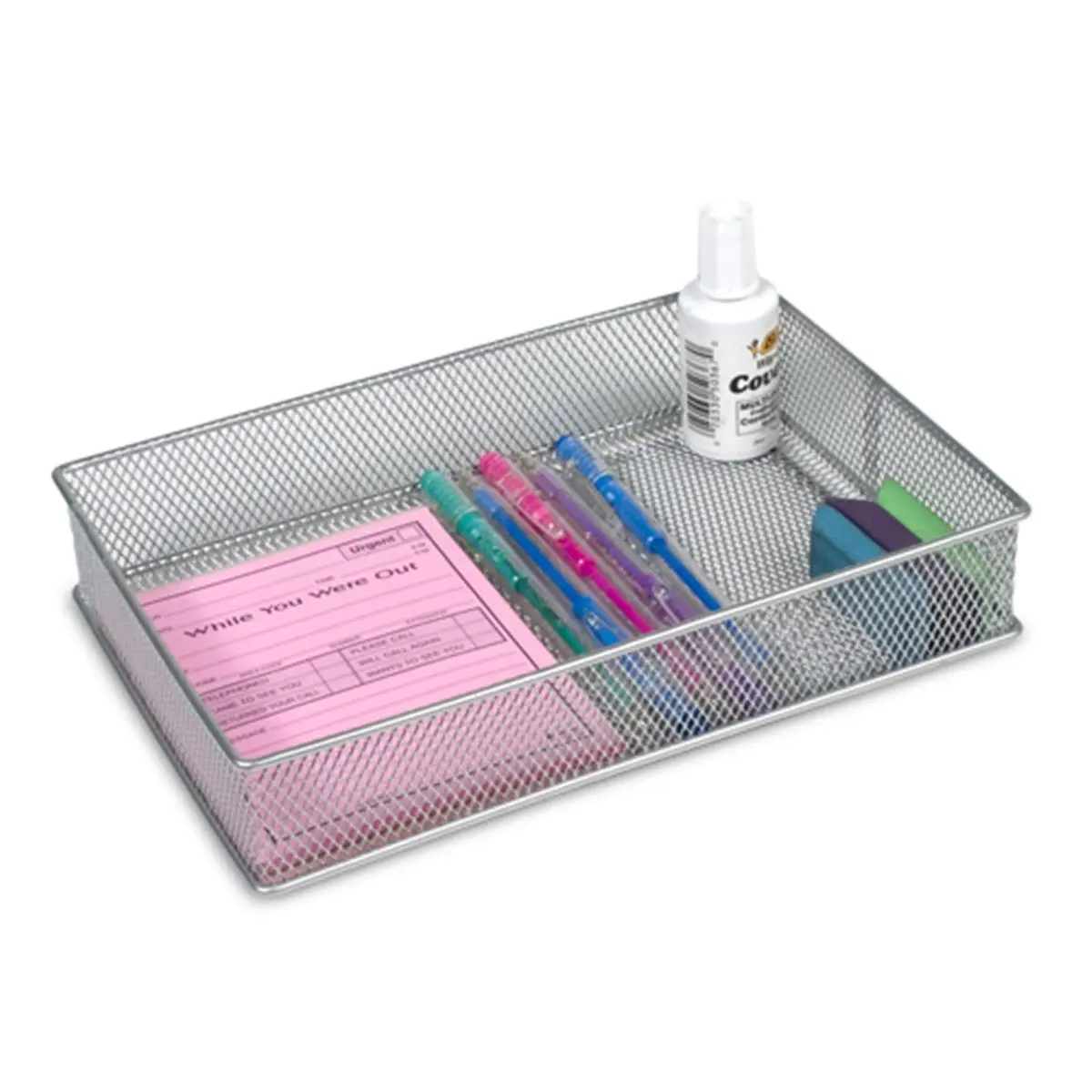 212 MAIN Office Desk Accessories Organizer - Sturdy Silver Mesh Design, Matt Finish, 9x6 in Storage for Office Stationery & Supplies