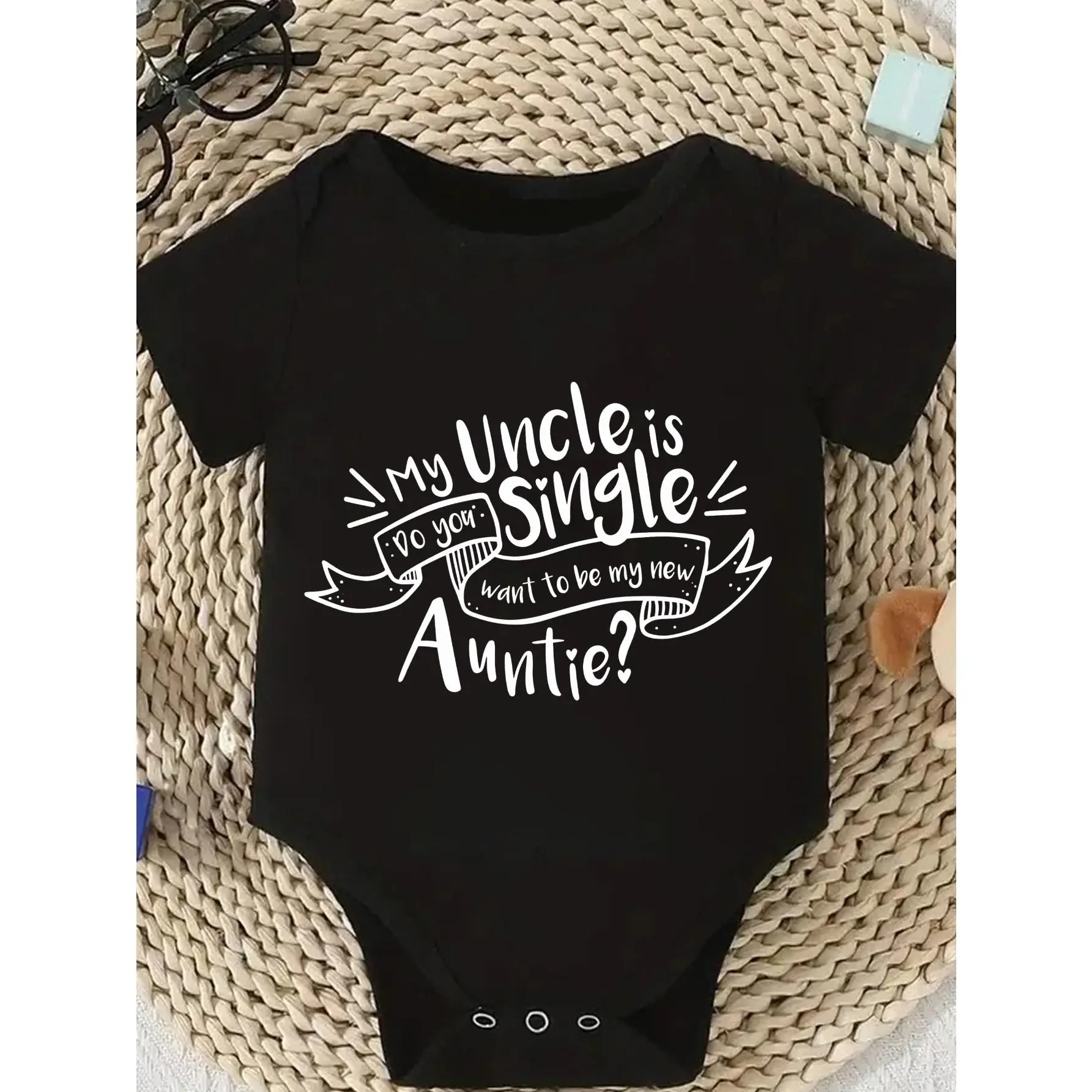 Unisex 96% Cotton Funny Quote Baby Bodysuit - "My Uncle Is Single", Short Sleeve, Tag-Free, Expandable Shoulders, Snap Fasteners, Fun Themed Bodysuits for 0-12 Months Infants