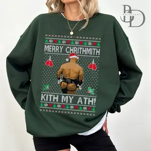 Merry Chrithmith Kith My Ath, Mike Tyson Butt Viral Kiss My Ass Boxing Fight Meme, Men Women Funny Ugly Christmas Sweater Ugly Christmas