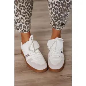 Lupita Sneakers - Leopard Lace-Up Design with Fold Over Tongue & Padded Insole Grey and Leopard Accents Fits True to Size
