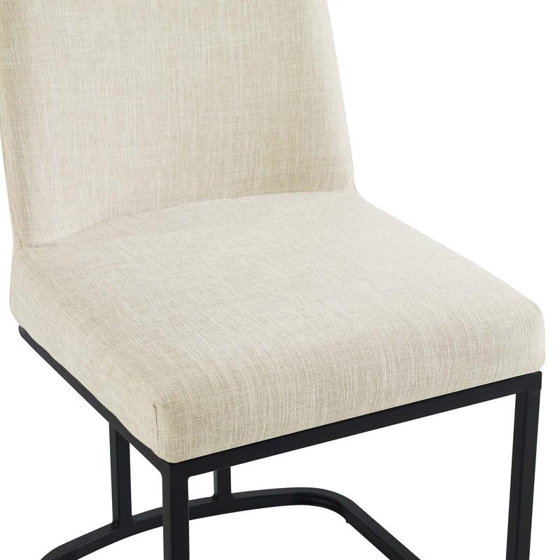 Modway Amplify Sled Base Upholstered Fabric Dining Side Chair in Black Beige