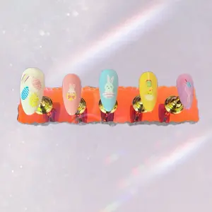 Handmade Pastel Easter Press On Nails | Bunny & Egg Spring Nails | Cute Handmade Press Ons | Almond Easter Nail Set | Spring Nail Art | Kawaii Nails | Kawaii Press On Nails
