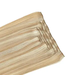 Clip in Hair Extensions Human Hair  Mixed Bleach Blonde 14-22Inch 120g  Highlights for Blonde Remy Hair 7PCS #P18-60 Gift For Women