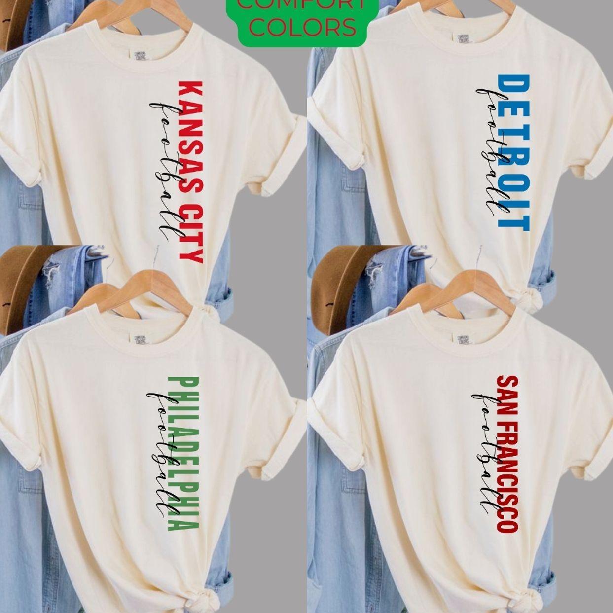 Comfort Colors ALL TEAM FOOTBALL IVORY Color T-shirt , Hometown Pullover, City Football Game Day Shirt, Vintage Football Throwback Graphic, Football Custom Team  2D