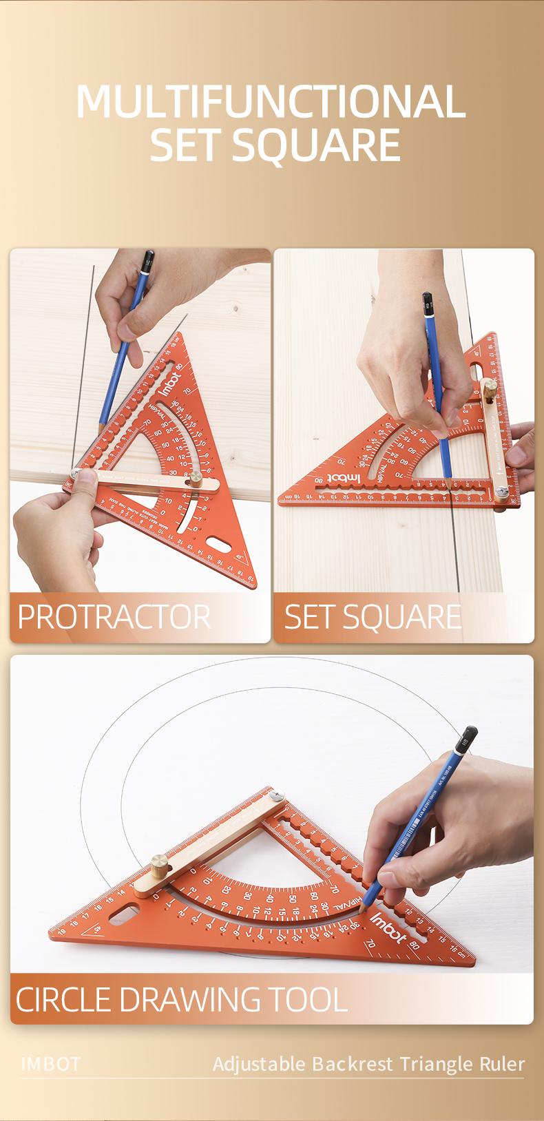 IMBOT Aluminum Alloy Dual Scale Triangular Ruler - High Precision Carpenter's Angle Ruler Multi-Purpose Angle Measurement Multi-Purpose Square Ruler for Woodworking Roofing Tools & Construction Layout