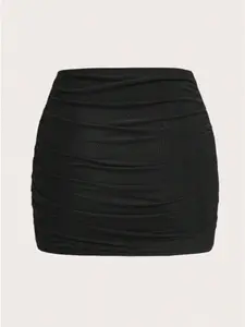 High Waist Sexy Tight Fit Elastic Stretchy Wrap Solid Women Skirt, Ruched Bodycon Short Dress, Cross Ruched Design, Perfect for Various Occasions