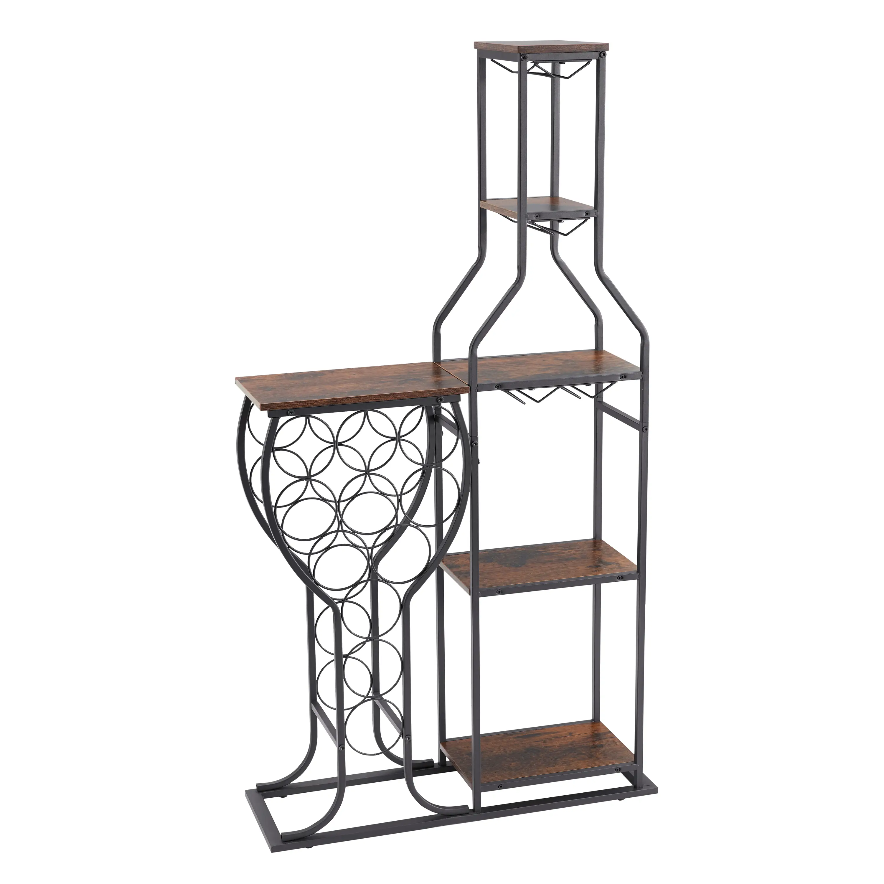 5 Tier Wine Rack Freestanding Floor 11 Bottle Wine Racks with Tabletop Hanging Wine Glass Holder Bar Table Wine Storage Shelf Wine Racks Countertop fo