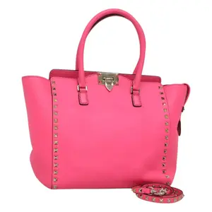 Pre-owned Valentino FINAL SALE Tote Bags Garavani Vitello Rockstud Double Handle Tote Pink