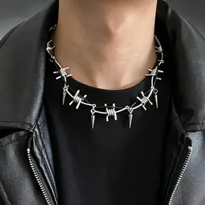 Thorn rivet wrapped necklace for men, hip-hop personalized choker, unisex versatile cone rivet neck accessory