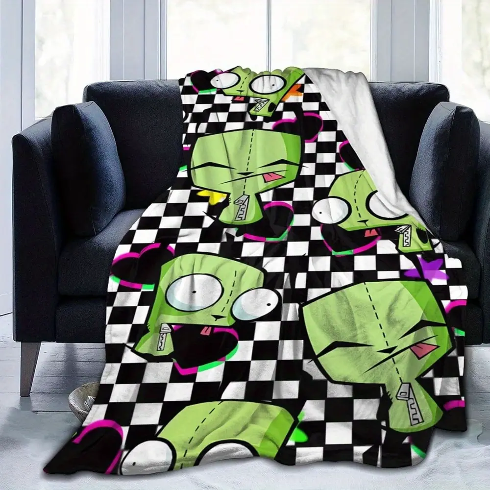 Invader Zim cartoon theme printed flannel blanket, soft and warm, comfortable in all seasons, suitable for bed, sofa, office and outdoor use