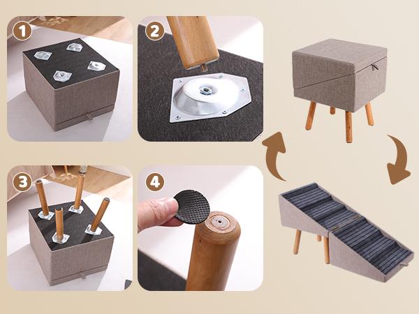 21" Tall Dog Stairs Ramp for Bed | 2-in-1 Wooden Ottoman Dog Ramp, Foldable Pet Steps for Small, Large & Senior Dogs, Helps Protect Joints & Prevent Injury, Stable Solid Wood Feet