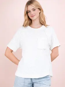 Solid Casual Knit Top with Patch Pocket - Womenswear Tshirt for Everyday Wear