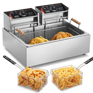 VEVOR Commercial Deep Fryer, 3000W Electric Turkey Fryer with 3 Removable Baskets, Large Capacity 18Qt / 17L Stainless Steel Countertop Single Oil Fryer, for Kitchen Restaurant Use, Silver