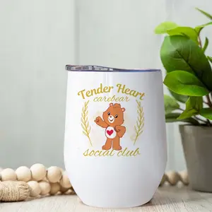 1pc 12oz stainless steel mug with TenderHeartCarebear design, suitable for hot and cold drinks, perfect for home use, birthday gift, comes with a reusable lid.